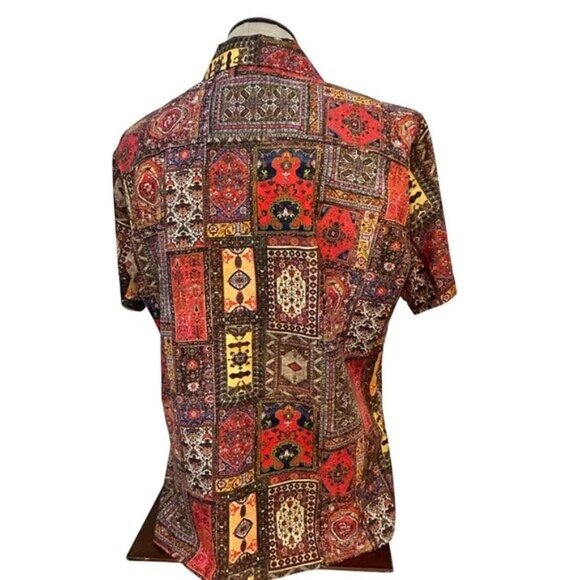 Joe Namath  by Arrow Vintage 1970s Mens Retro Patchwork Print Shirt Large - Picture 3 of 7